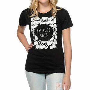 A-Lab Womens Because Cats Funny Black T-Shirt New